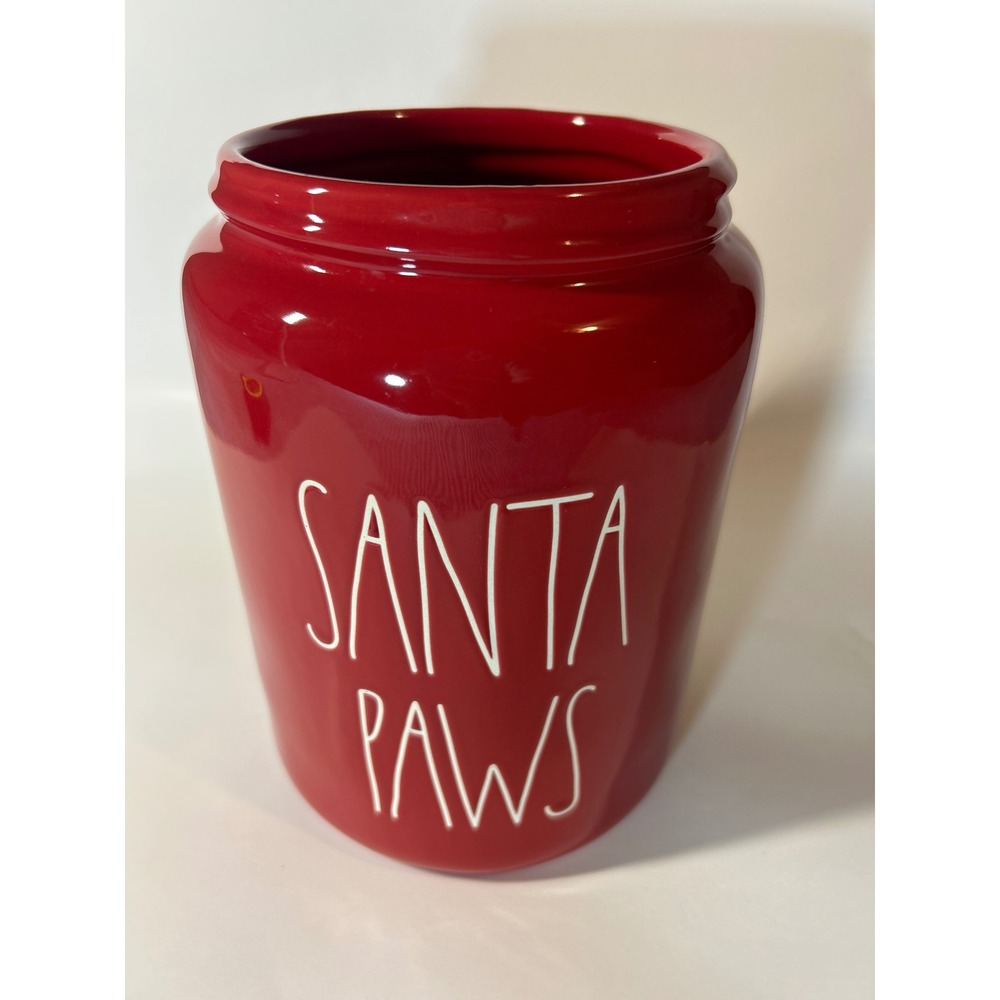 Rae Dunn Santa Paws Red Ceramic Pet Treat Jar Canister No Lid Holiday Decor